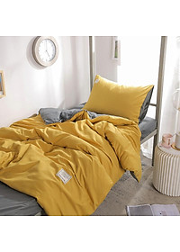 Bộ Chăn Ga Gối Cotton Tici LIDACO - Vàng Ga Xám