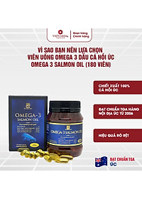 Viên uống Omega 3 dầu cá Hồi nhập khẩu chính hãng Úc OMEGA 3 SALMON OIL (180 viên) hỗ trợ giảm mỡ máu, giảm nguy cơ xơ vữa động mạch, cung cấp các chất dinh dưỡng cần thiết cho não bộ, tốt cho mắt