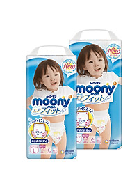 [Combo 2] Bỉm - Tã quần Moony Blue size L Girl 44 miếng (Cho bé 9~14kg)