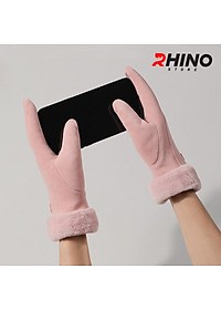 Găng tay nữ da lộn lót lông giữ ấm, chống gió Rhino G902 cảm ứng điện thoại, đi xe máy freesize