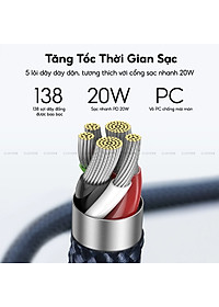 Cáp Tự Ngắt BASEUS Explorer Series Typc-C to iP Sạc Nhanh 20W, Đầu Cáp Trong Suốt Đèn LED báo Sạc Dây Bện Nylon - Hàng Chính Hãng