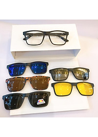 Bộ Kính cận râm 5 tròng râm đa năng Mắt vuông Hàn Quốc 