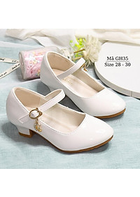 Giày cao gót cho bé gái 4 - 12 tuổi màu trắng thời trang đế 4 - 5cm da bóng duyên dáng dễ thương đi tiệc, nhảy khiêu vũ GH35