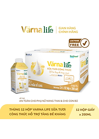 Thùng Thực phẩm bổ sung Värna Life sữa tươi công thức (Vàng) (12 hộp x 200ml)