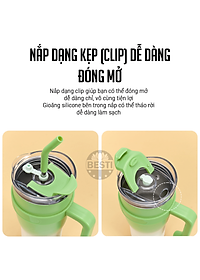 Ly Giữ Nhiệt Inox 304 Cao Cấp Besti - Tặng Kèm Ống Hút Không Gỉ, Ticker 3D, Bình Giữ Nhiệt Có Tay Cầm (1200ml) - Hàng Chính Hãng 