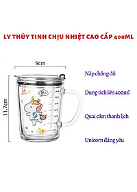 Cốc Pha Sữa Uống Nước Cốc Thuỷ Tinh Chịu Nhiệt Có Vạch Chia Dung Tích 400ML- Có Nắp Đậy Kín Chặt Kèm Ống hút Hút - Hàng Chính Hãng MINIIN