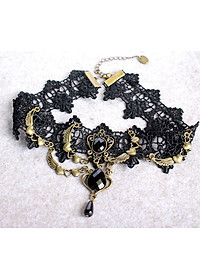 Vòng cổ choker vải retro trái tim đen dạ tiệc ấn tượng độc đáo
