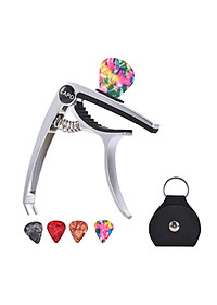 3in1 Alloy Universal Guitar Capo with 5 Picks and Leather Pick Holder for Acoustic Guitars Electric Guitar Ukuleles Mandolins Bass Guitars