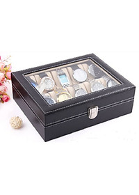 Hộp đựng đồng hồ đeo tay 10 ngăn bọc da cao cấp H1911 - Đen