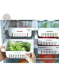 Bộ 2 khay rổ nhựa kéo dài đựng thức ăn thực phẩm trong tủ lạnh thông minh tiện dụng - Henrysa