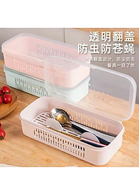 ( HOT HOT ) SẴN Hộp đựng thìa đũa nằm ngang có nắp và khay ráo nước ( giao màu ngẫu nhiên )