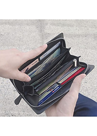 Ví dài cầm tay da bò Mill cao cấp Bụi Leather C104 - Bảo hành 12 tháng