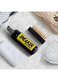 Bộ Vệ Sinh Giày Dép Làm Sạch Chuyên Sâu Giặt Giày gồm 1 bình xịt tạo bọt dung tích 150ml, 1 khăn mềm, 1 bàn chải mềm