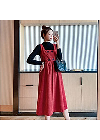 Sét Yếm Bầu Công Sở Dự Tiệc Cao Cấp Azuno AZ1012 Chất Liệu Nhung Ép (Kèm Áo Len)