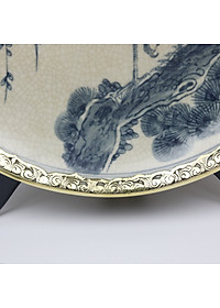 Đĩa Cảnh Men Rạn Bát Tràng Bọc Đồng Cao Cấp 35cm