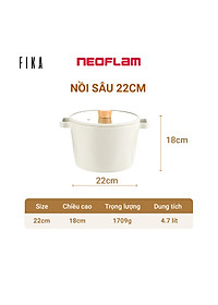 [Hàng Chính hãng] Nồi sâu chống dính bếp từ Neoflam Fika - Hàn Quốc 22cm. Made in Korea. Hàng có sẵn, giao ngay