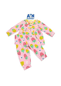 Bộ quần áo dài bé gái họa tiết Dâu Vàng nền hồng thun cotton - AICDBG1MXTXY - AIN Closet
