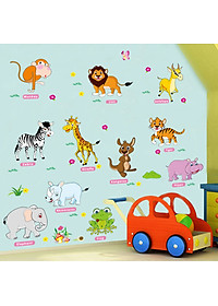 Decal dán tường dán kính Các con vật bằng tiếng anh cho bé AM9215