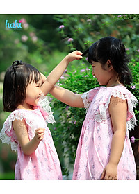 Váy bé gái sát nách phối ren tay tiểu thư HK513, váy thiết kế cho bé gái HAKI, đầm hè cho bé từ 0-8 tuổi (khoảng 10-27kg)