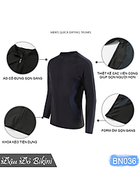 Đồ bơi nam cỡ đại đến 130kg, quần áo tắm big size cho người béo mập, áo dài tay khoá kéo & quần dài chống nắng, chất thun bơi lạnh Hàn co giãn đa chiều | BN036