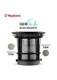Máy ép chậm Nagakawa NAG0818 (200W) - Trục ép 6 phân đoạn kiệt bã - Ống tiếp thực phẩm lớn - Hàng chính hãng