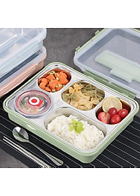 Hộp Cơm Văn Phòng 5 Ngăn Inox 304 Giữ Nhiệt Chống Tràn Có Giá Điện Thoại Tặng Thìa Đũa Cao Cấp- Hàng Chính Hãng MINIIN