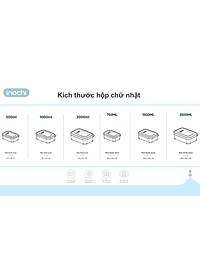 Bộ 6 hộp đựng thực phẩm chữ nhật Inochi Hokkaido (500-750-1000-1500-2000-2500ml)