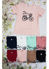 Áo Thun Ngắn Tay, Áo Phông Cộc Tay Nữ Vicci AP.01.1 chất liệu cotton vân gỗ phối hoạ tiết hình Xe đạp