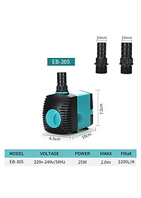 Máy bơm bể cá EBang EB-305 (25W-1200L/h)- Bơm nước hồ cá cảnh- phụ kiện hồ thủy sinh, cá cảnh-shopleo