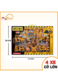 Bộ xe đồ chơi công trình trẻ em mô hình cho bé trai Cần cẩu, Xe Ben, Xe Tải, Trộn bê tông MySun