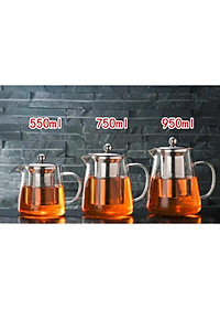 Ấm pha trà thủy tinh có lõi lọc và nắp inox 550ml , 750ml, 950ml
