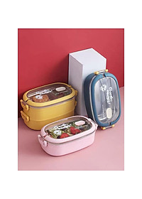 Hộp Cơm Văn Phòng Giữ Nhiệt  2 Lớp 2 Tầng Tiện Lợi Kèm Hộp Đựng Canh Soup và Bộ Đũa Thìa INOX – Chất Liệu INOX304An Toàn Cho Sức Khỏe – Hàng Chính Hãng MINIIN- Tặng Túi Đựng Cơm