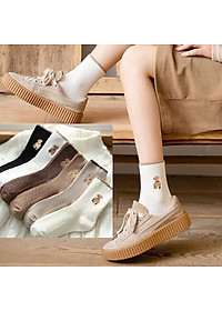 Tất Gấu Cổ Cao Nữ Họa Tiết Hình Gấu,{TP} Vớ Cổ Cao Nữ Hàn Quốc họa tiết