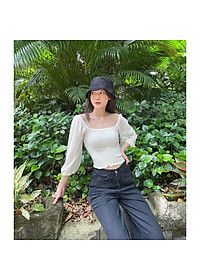 Áo Kiểu, Dài Tay, Cách Điệu Nhún Ngực, Eo, Tay Áo, Màu Trắng - Lovadova 21B04C001