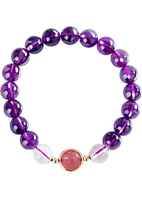 Vòng tay đá thạch anh tím phối thạch anh dâu mệnh hỏa, thổ - Ngọc Quý Gemstones
