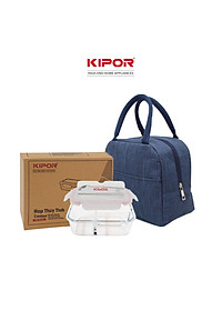 Combo hộp cơm + túi đựng cơm văn phòng KIPOR KP-HC02 - Hộp thuỷ tinh 3 ngăn kèm đũa thìa INOX - Hàng chính hãng