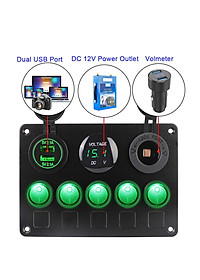 Bảng công tắc 5 cổng USB 12V có đèn LED kỹ thuật số cho xe hơi/tàu thuyền