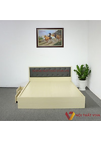 Giường Ngủ Gỗ MDF Phủ Melamine Đầu Nệm Đen Có Ngăn Kéo Màu Vàng Kem
