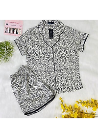 Đồ bộ mặc nhà nữ Pijama lụa VILADY - B136 kiểu đồ bộ ngắn họa tiết vằn đen siêu dễ thương, chất liệu lụa Pháp ( lụa latin)