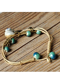 Vòng tay gốm hạt truyền thống giỏ hoa VGOM46