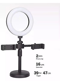 Đèn led livestream mini 16cm để bàn tích hợp 2 giá đỡ điện thoại kiểu chữ T- Hàng chính hãng
