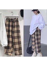 Quần Kẻ Sọc Caro Dáng Suông/ Quần ống rộng kẻ caro nam nữ 2 màu basic_Moonunisex