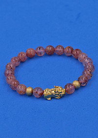 Vòng tay Thạch Anh Dâu Tây 6 ly cẩn Tỳ Hưu inox vàng VTADTTHHBV6 - hợp mệnh Hỏa, mệnh Thổ