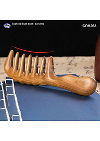 Lược gỗ thơm Bách Xanh răng thưa MÁT XA đa năng (COH263) Chải tóc xoăn, rối, xù -  Massage đầu giúp lưu thông máu đả thông kinh mạch, giảm nguy cơ đau đầu chóng mặt khi ngồi làm việc lâu - HAHANCO