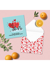 Set 5 thiệp tình yêu Valentine SDstationery Love Hearts, minh họa cặp đôi trái tim dễ thương vui nhộn, khổ vuông 12x12cm
