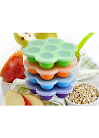 Silicone Infant Breast Milk Freezer Tray Weaning 7 Grids w/ Lid Crisper Ice Mould for Vegetable & Fruit Purees