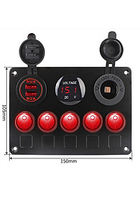 Bảng công tắc 5 cổng USB 12V có đèn LED kỹ thuật số cho xe hơi/tàu thuyền