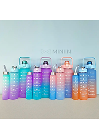 COMBO 3 Bình Nước Chia Vạch Nhắc Uống Nước Cute Sức Chứa Lớn Thể Thao - Chai Nước Bình Nam Nữ Dễ Thương Cốc Uống Nước Dễ Thương 2000Ml + 900Ml + 500Ml - HÀNG CHÍNH HÃNG MINIIN