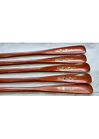Combo Hai Cây xỏ giầy gỗ khảm hoa văn- dây giưa 70cm- mầu nâu