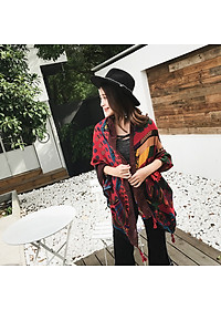Khăn choàng đi biển - chống nắng thổ cẩm tone đỏ nâu thời trang Vintage mẫu mới SKC01